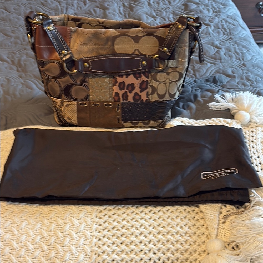 Coach Brown Shoulder Bag with Patchwork Design